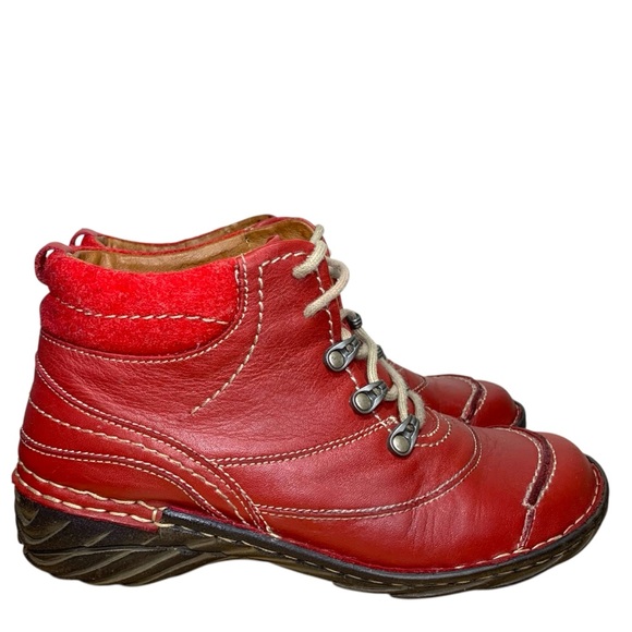 Josef Seibel Red Leather Ankle Booties Sz 39/8 Lace up Moccasins Chukka Boots - Picture 3 of 16